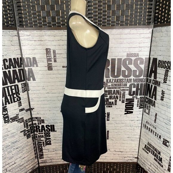 Dressbarn 10 Black Zip Back Vanilla Trim Round Neck Sleeveless Above Knee Dress - Picture 4 of 5